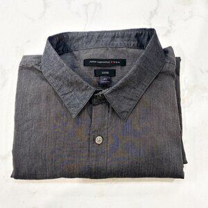 John Varvatos Luxe Mens Dress Shirt Charcoal Gray Stripe Cotton Long Sleeves XL